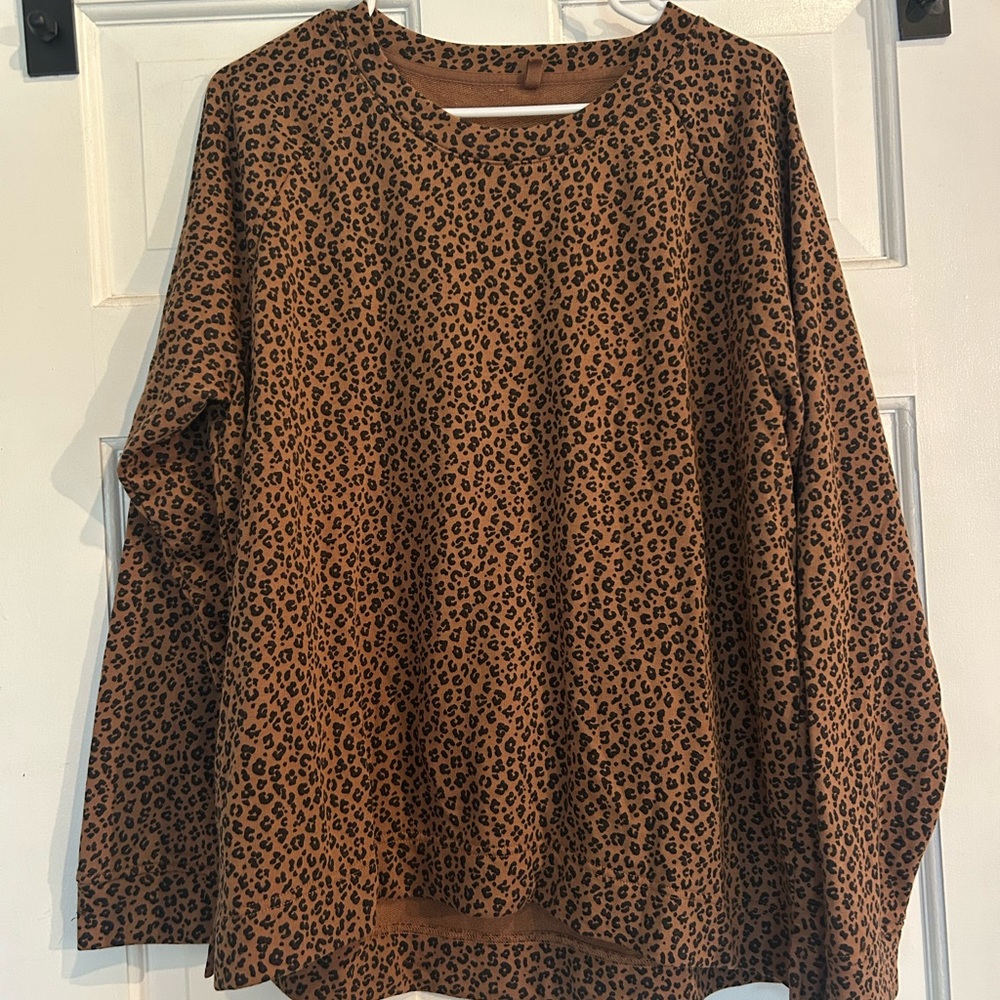 Women's Brown Leopard Print Long Sleeve Top